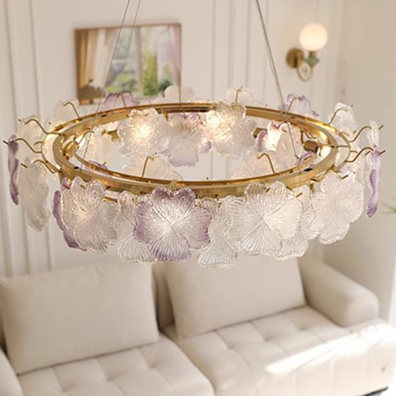 Lustre Rond Contemporain en Fer et Verre avec 6/8 Lumières pour Salon 