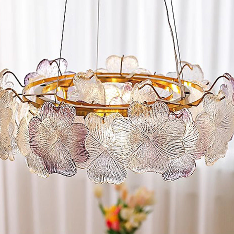 Lustre Rond Contemporain en Fer et Verre avec 6/8 Lumières pour Salon 