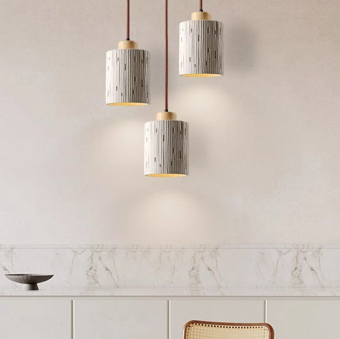 Suspension moderne minimaliste en colonne de ciment et bois à 1 lumière pour salon 