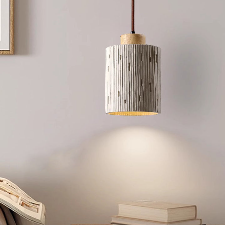 Suspension moderne minimaliste en colonne de ciment et bois à 1 lumière pour salon 