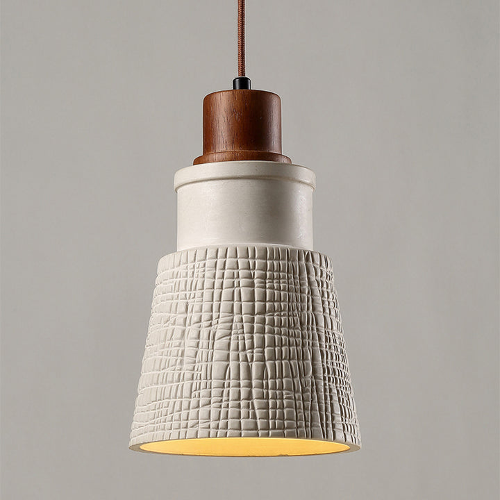 Suspension Luminaire en Bois et Ciment avec Tambour Japonais Traditionnel 1 Lumière pour Salon 