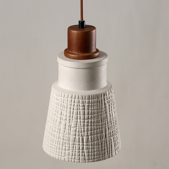 Suspension Luminaire en Bois et Ciment avec Tambour Japonais Traditionnel 1 Lumière pour Salon 