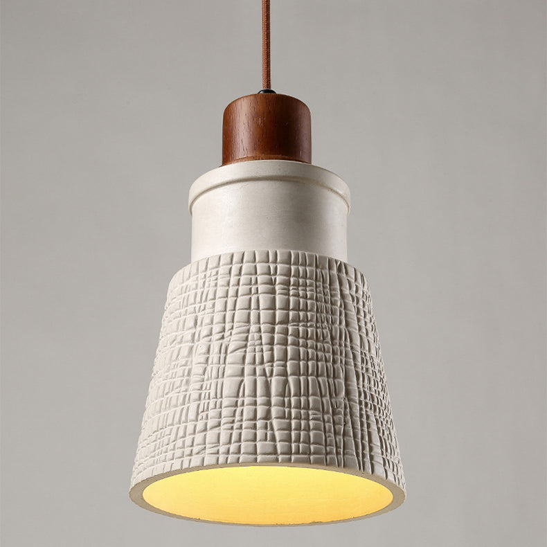Suspension Luminaire en Bois et Ciment avec Tambour Japonais Traditionnel 1 Lumière pour Salon 
