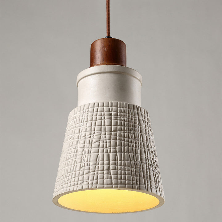 Suspension Luminaire en Bois et Ciment avec Tambour Japonais Traditionnel 1 Lumière pour Salon 