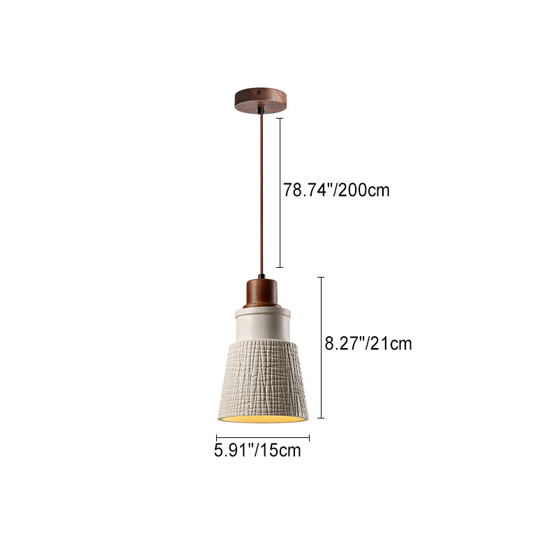 Suspension Luminaire en Bois et Ciment avec Tambour Japonais Traditionnel 1 Lumière pour Salon 