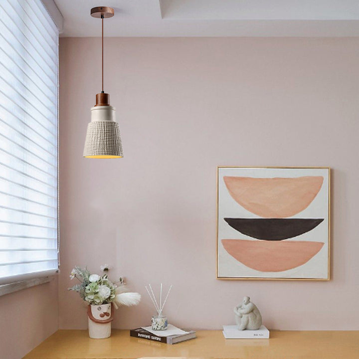 Suspension Luminaire en Bois et Ciment avec Tambour Japonais Traditionnel 1 Lumière pour Salon 