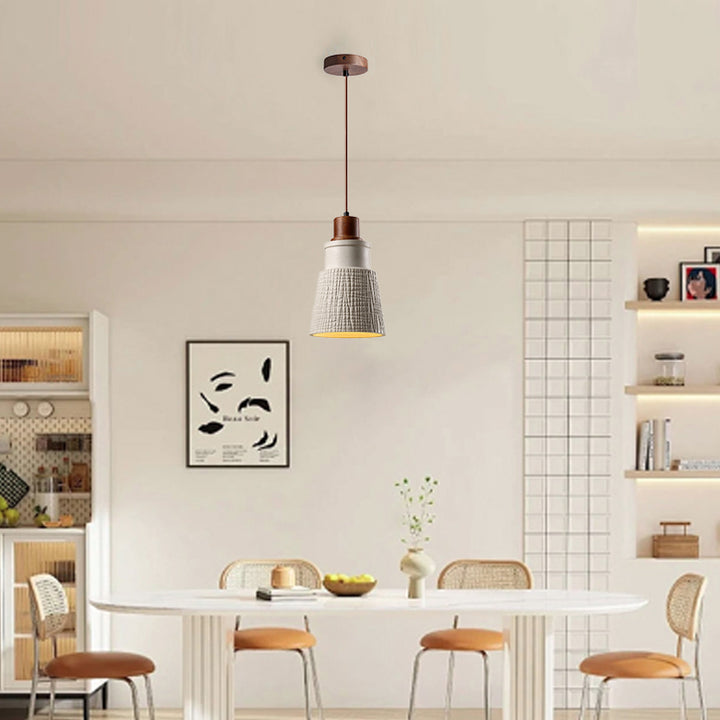 Suspension Luminaire en Bois et Ciment avec Tambour Japonais Traditionnel 1 Lumière pour Salon 