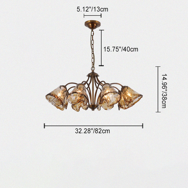 Traditional European Drum Copper Glass 6/8-Light Chandelier For Living Room