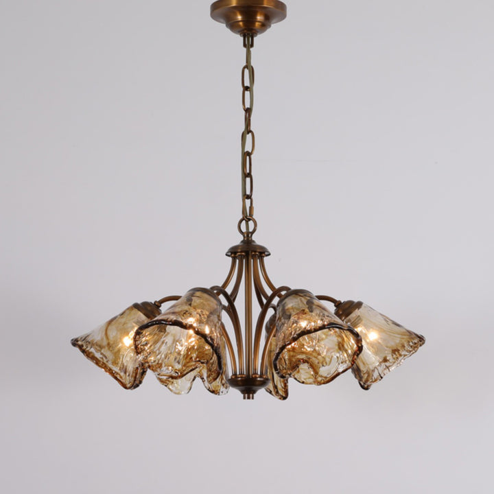 Traditional European Drum Copper Glass 6/8-Light Chandelier For Living Room