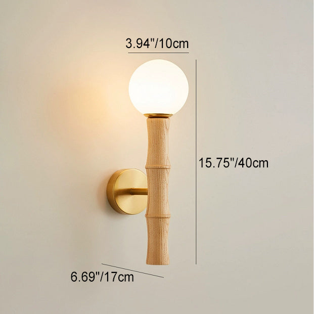Zeitgenössische Retro-Säule aus Holz und Glas, 1-flammige Wandleuchte für Wohnzimmer 