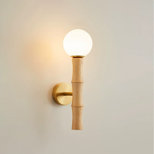 Zeitgenössische Retro-Säule aus Holz und Glas, 1-flammige Wandleuchte für Wohnzimmer 