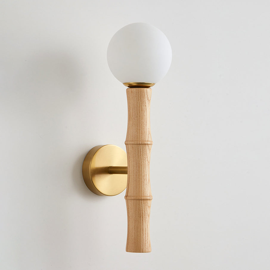 Zeitgenössische Retro-Säule aus Holz und Glas, 1-flammige Wandleuchte für Wohnzimmer 