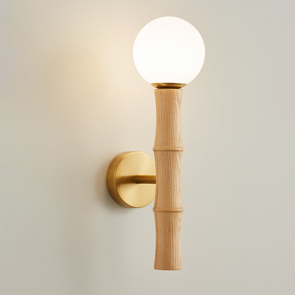 Zeitgenössische Retro-Säule aus Holz und Glas, 1-flammige Wandleuchte für Wohnzimmer 