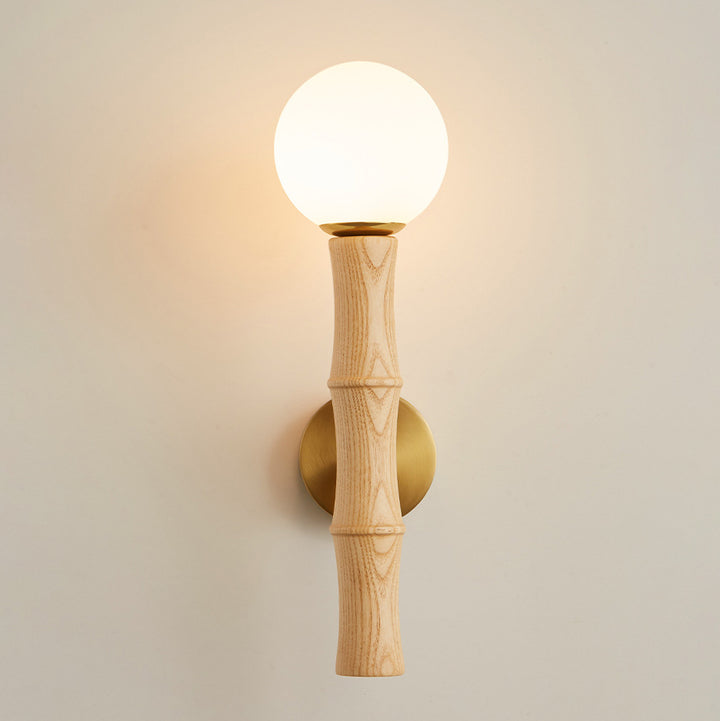 Zeitgenössische Retro-Säule aus Holz und Glas, 1-flammige Wandleuchte für Wohnzimmer 