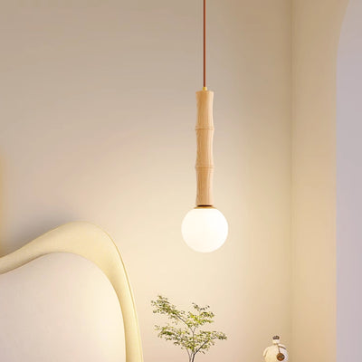 Colonne Rétro Contemporaine en Bois et Verre, Suspension Luminaire 1-Lumière pour Salon 