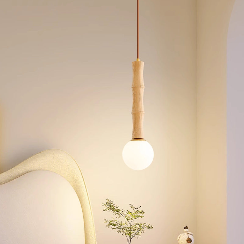 Colonne Rétro Contemporaine en Bois et Verre, Suspension Luminaire 1-Lumière pour Salon 