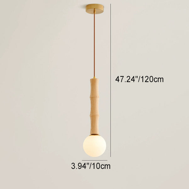 Colgante de 1 luz de vidrio y madera de columna retro contemporánea para sala de estar 