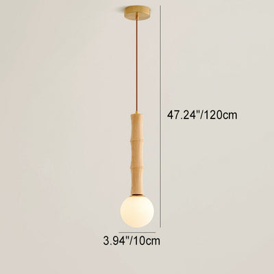 Colonne Rétro Contemporaine en Bois et Verre, Suspension Luminaire 1-Lumière pour Salon 