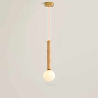 Colonne Rétro Contemporaine en Bois et Verre, Suspension Luminaire 1-Lumière pour Salon 