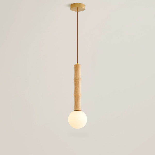 Colonne Rétro Contemporaine en Bois et Verre, Suspension Luminaire 1-Lumière pour Salon 