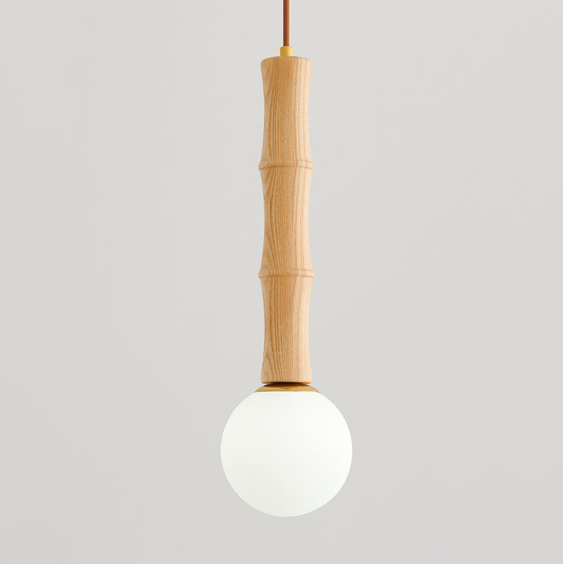 Colonne Rétro Contemporaine en Bois et Verre, Suspension Luminaire 1-Lumière pour Salon 