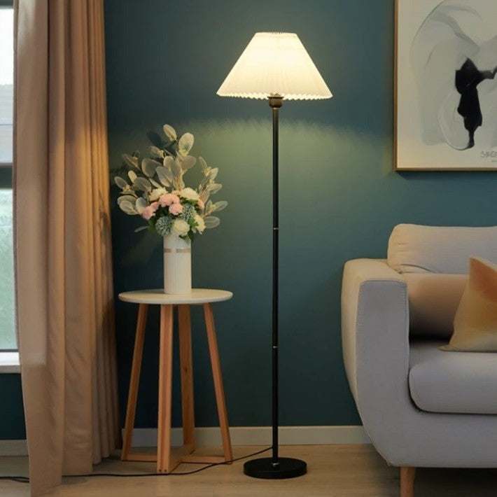 Contemporary Retro Drum Fabric Iron 1-Light Standing Floor Lamp For Living Room
