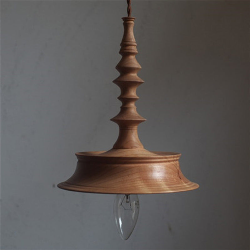 Zeitgenössische runde 1-flammige Pendelleuchte aus Holz im Retro-Stil für das Wohnzimmer 