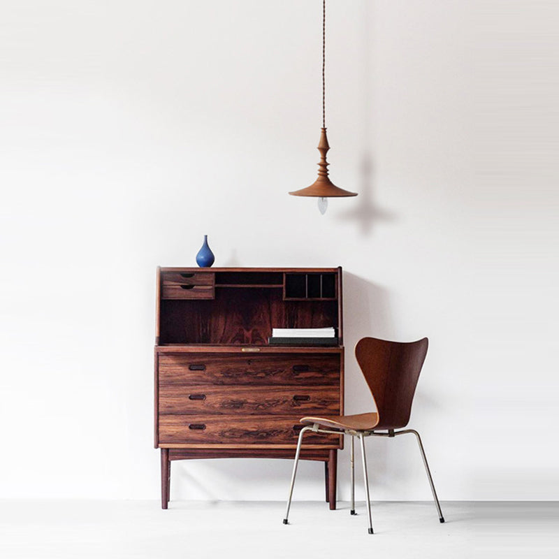 Zeitgenössische runde 1-flammige Pendelleuchte aus Holz im Retro-Stil für das Wohnzimmer 