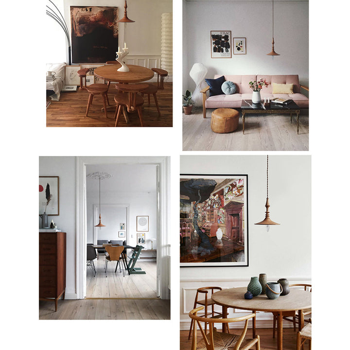 Zeitgenössische runde 1-flammige Pendelleuchte aus Holz im Retro-Stil für das Wohnzimmer 