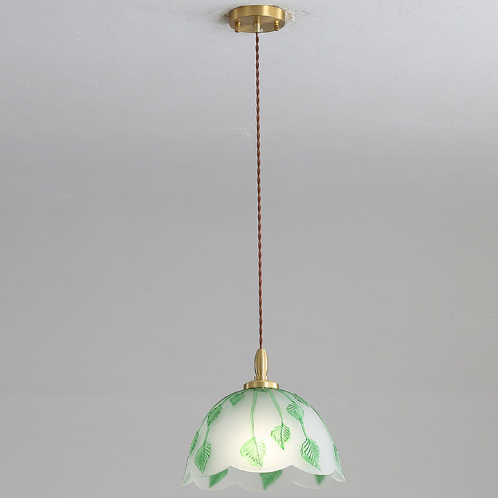 Contemporary Nordic Drum Glass Copper 1-Light Pendant Light For Living Room