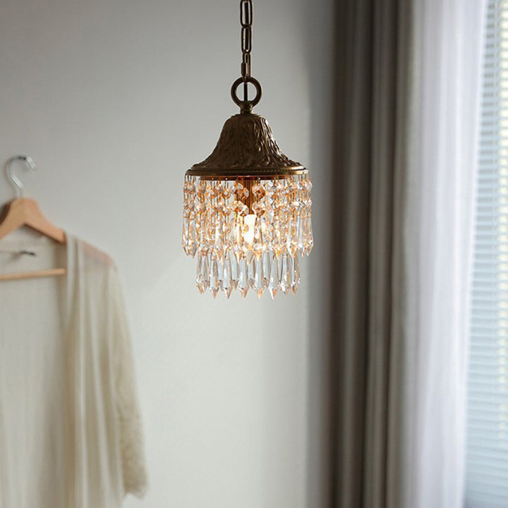 Lustre Contemporain en Cristal en Forme de Goutte de Luxe avec une Suspension en Fer à 1 Lumière pour Salon 