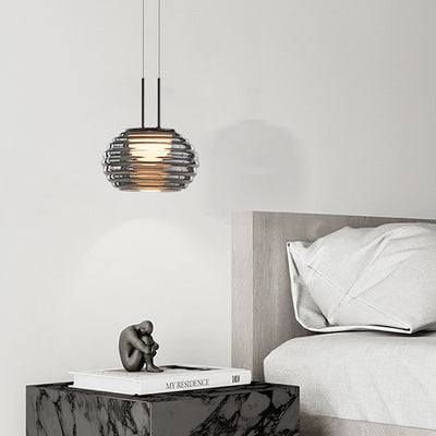 Lustre à suspension LED en verre et acier minimaliste moderne pour salon 