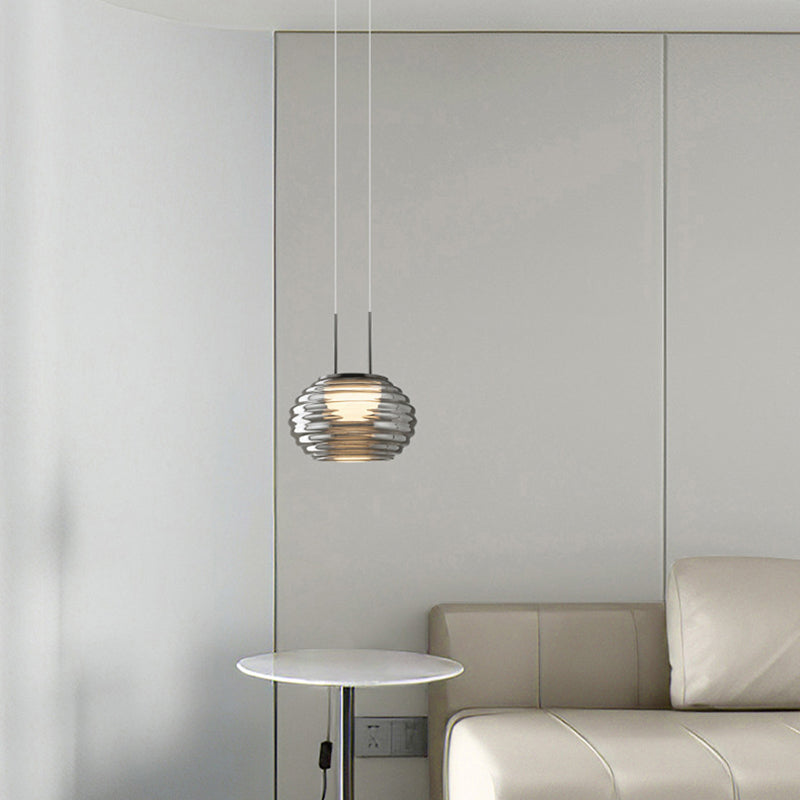 Lustre à suspension LED en verre et acier minimaliste moderne pour salon 