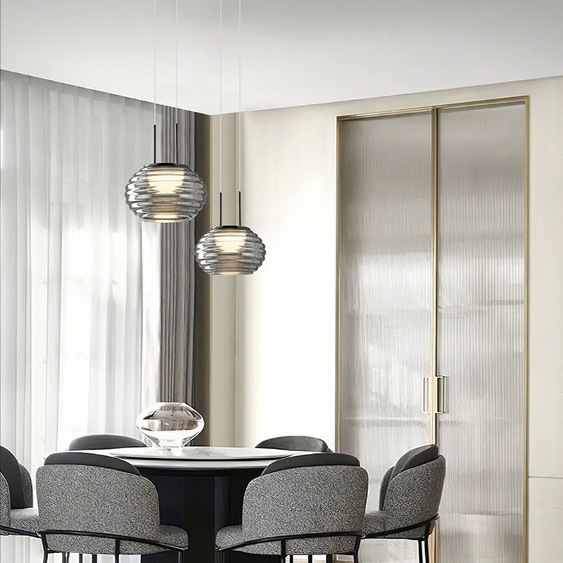 Lustre à suspension LED en verre et acier minimaliste moderne pour salon 
