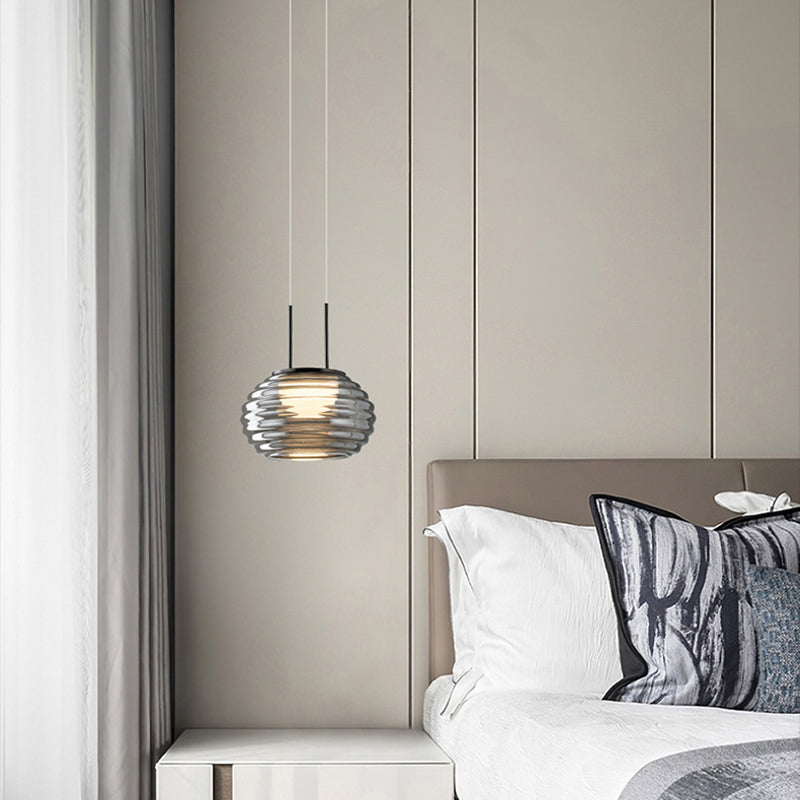 Lustre à suspension LED en verre et acier minimaliste moderne pour salon 
