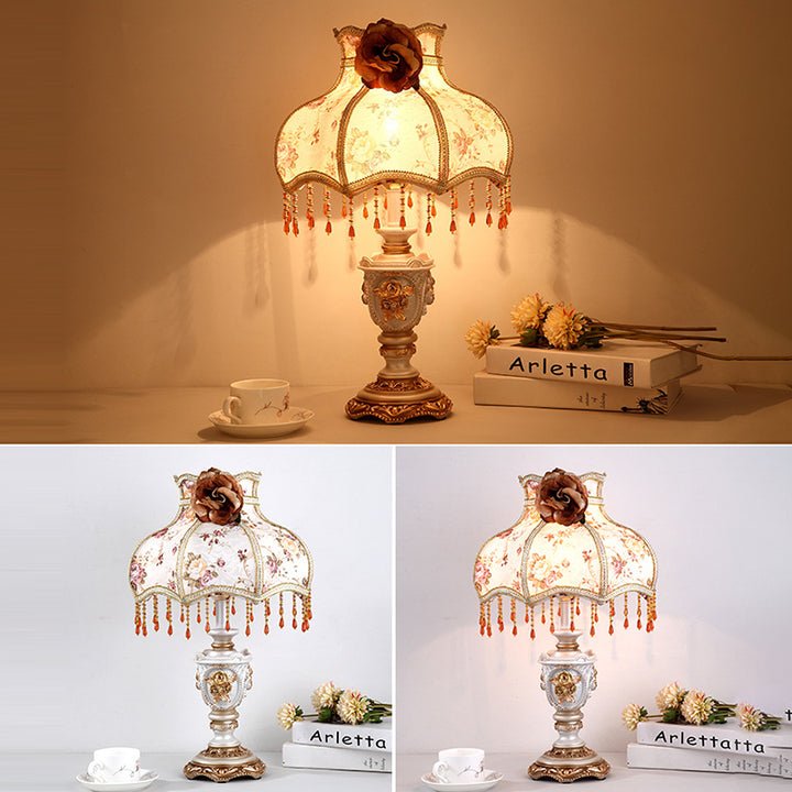 Lampe de table à 1 lumière en résine avec tissu de tambour européen traditionnel pour salon 