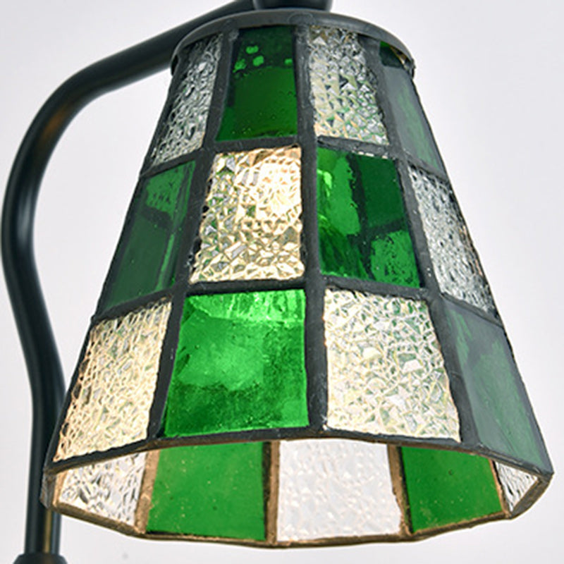 Lampe de table en verre Tiffany traditionnel en fer et bois à 1 lumière avec cire fondue pour salon 