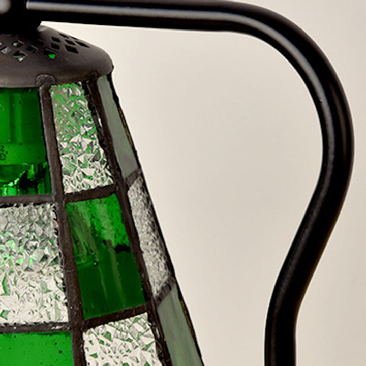 Lampe de table en verre Tiffany traditionnel en fer et bois à 1 lumière avec cire fondue pour salon 