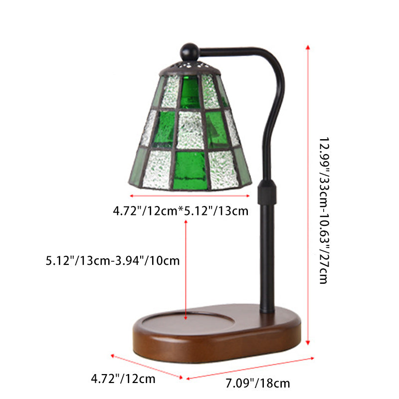 Lampe de table en verre Tiffany traditionnel en fer et bois à 1 lumière avec cire fondue pour salon 