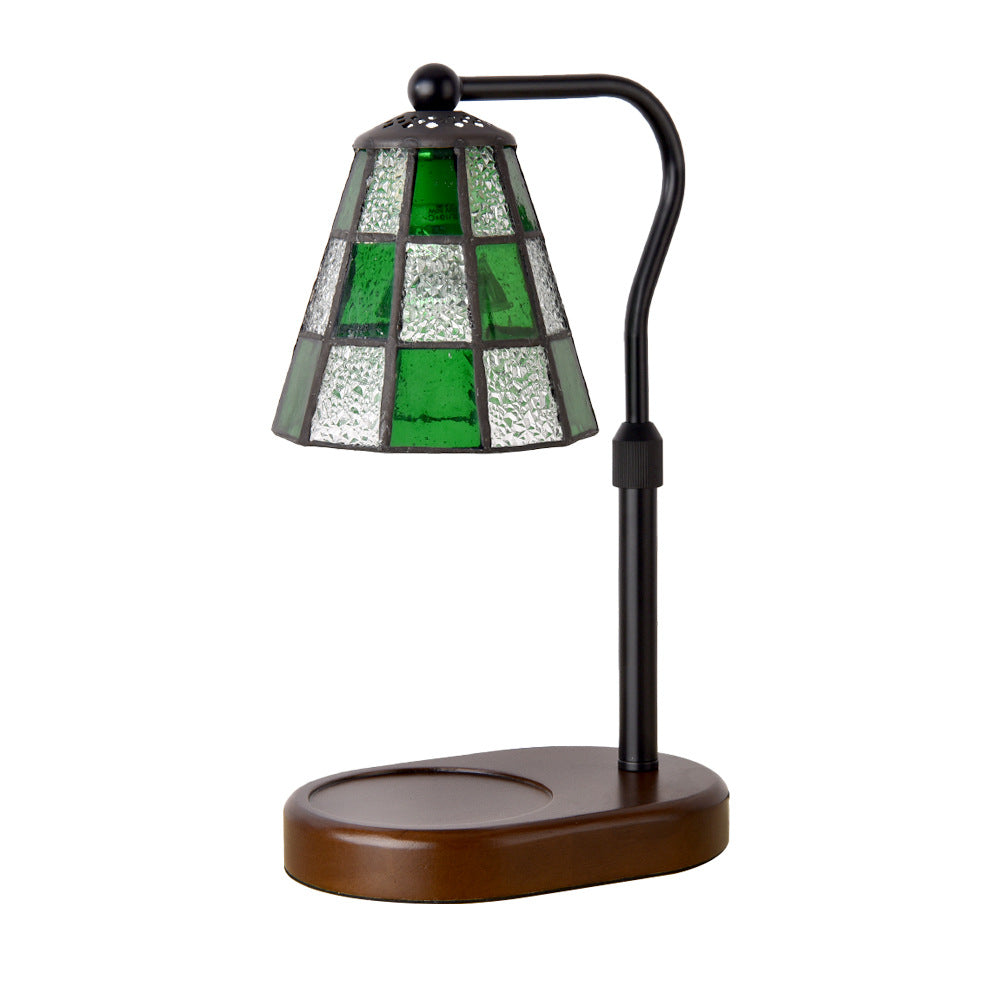 Lampe de table en verre Tiffany traditionnel en fer et bois à 1 lumière avec cire fondue pour salon 