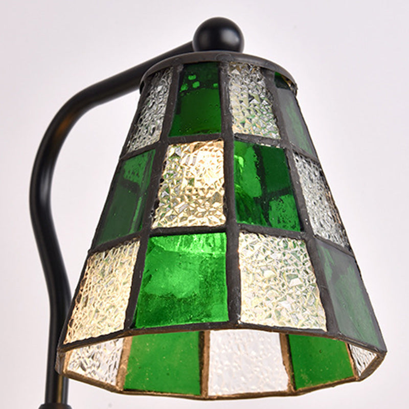 Lampe de table en verre Tiffany traditionnel en fer et bois à 1 lumière avec cire fondue pour salon 