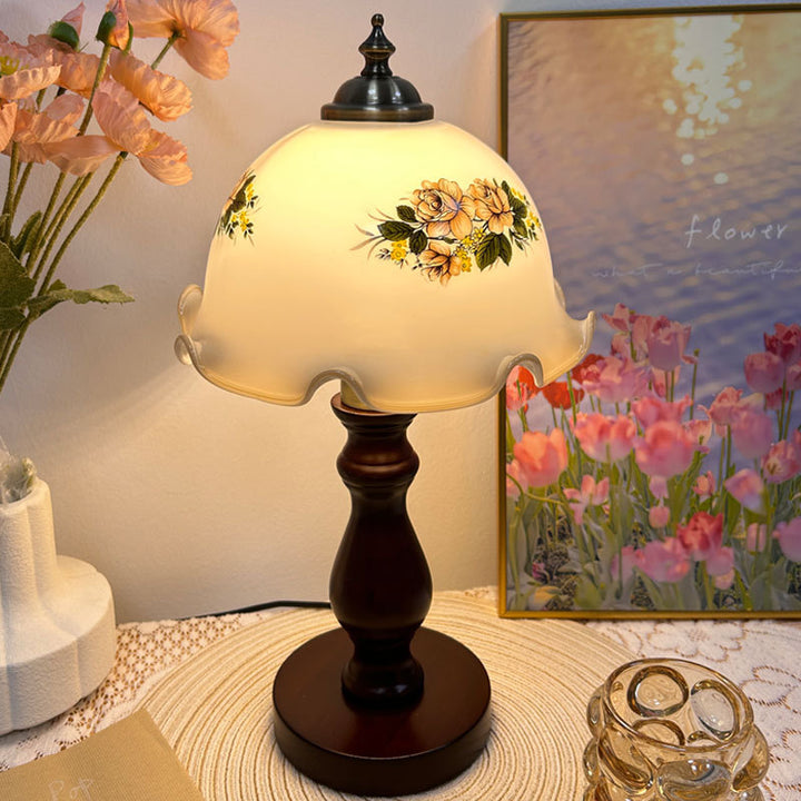 Traditionelle rustikale Kuppel Holz Glas 1-Licht Tischlampe für Wohnzimmer 