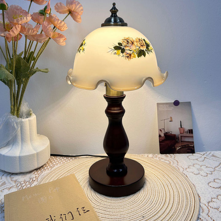 Traditionelle rustikale Kuppel Holz Glas 1-Licht Tischlampe für Wohnzimmer 