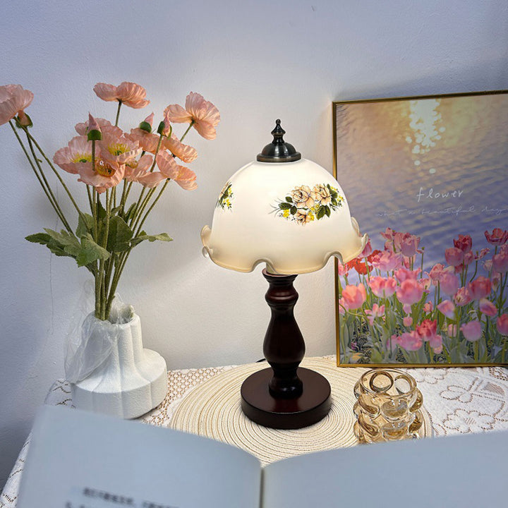 Traditionelle rustikale Kuppel Holz Glas 1-Licht Tischlampe für Wohnzimmer 