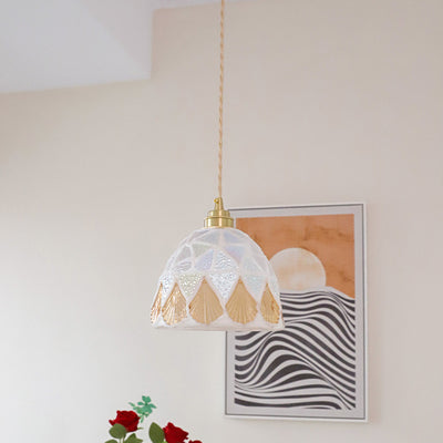 Lámpara colgante contemporánea de cúpula costera de vidrio y cobre de 1 luz para sala de estar 