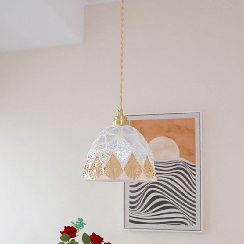 Lámpara colgante contemporánea de cúpula costera de vidrio y cobre de 1 luz para sala de estar 