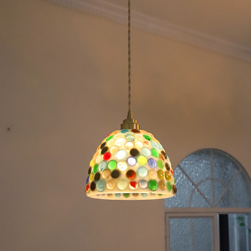 Lámpara colgante contemporánea de cúpula costera de vidrio y cobre de 1 luz para sala de estar 