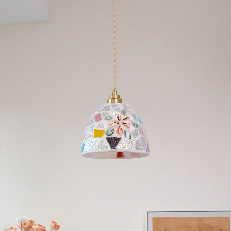 Lámpara colgante contemporánea de cúpula costera de vidrio y cobre de 1 luz para sala de estar 