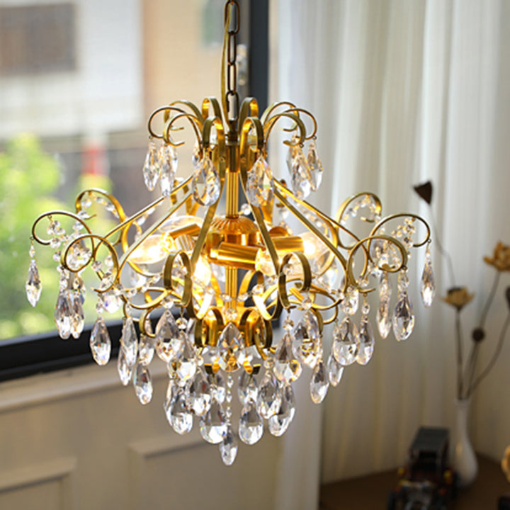 Lustre contemporain de luxe en forme de goutte en cuivre avec cristaux à 6 lumières pour salon 
