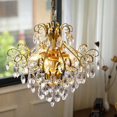 Lustre contemporain de luxe en forme de goutte en cuivre avec cristaux à 6 lumières pour salon 